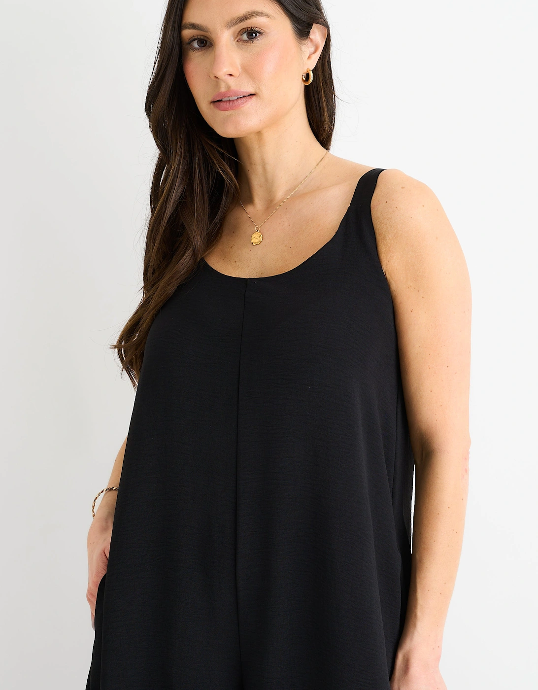 Black Air Flow Strappy Wide Leg Jumpsuit