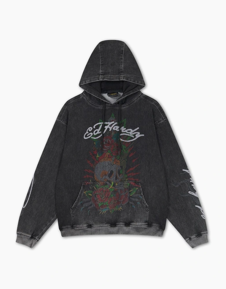 Ed Hardy Skull Roses Oversized Women's Black Hoodie