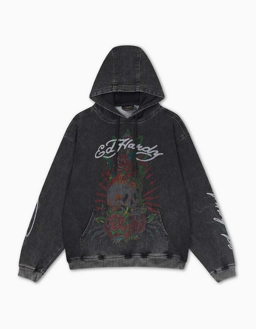 Ed Hardy Skull Roses Oversized Women's Black Hoodie