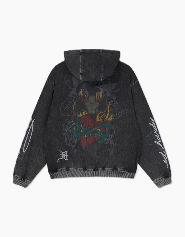 Ed Hardy Skull Roses Oversized Women's Black Hoodie