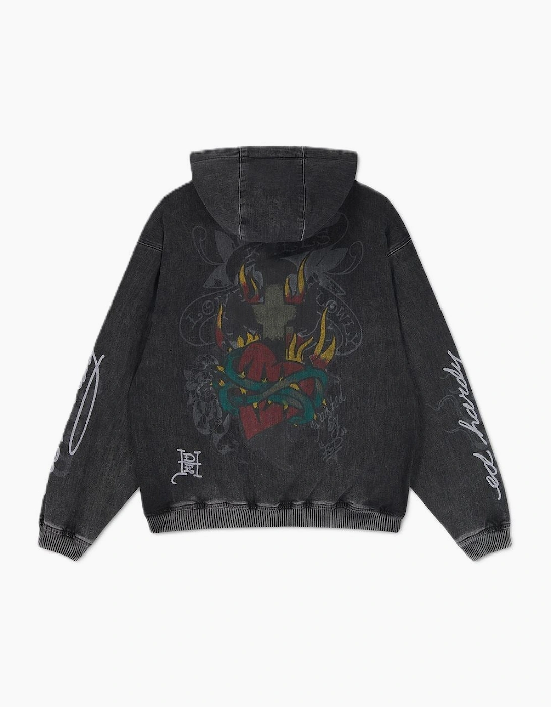 Ed Hardy Skull Roses Oversized Women's Black Hoodie
