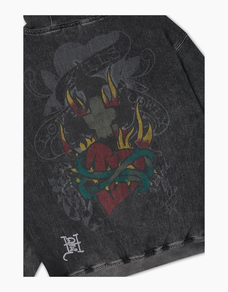Ed Hardy Skull Roses Oversized Women's Black Hoodie