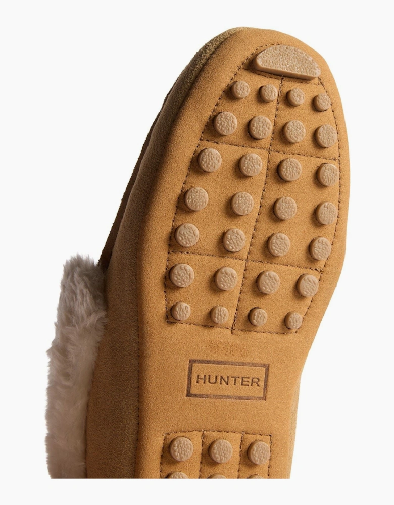 Hunter Moccasin Sherpa Suede Women's Natural Slippers