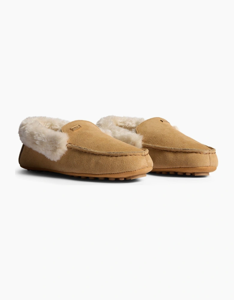 Hunter Moccasin Sherpa Suede Women's Natural Slippers