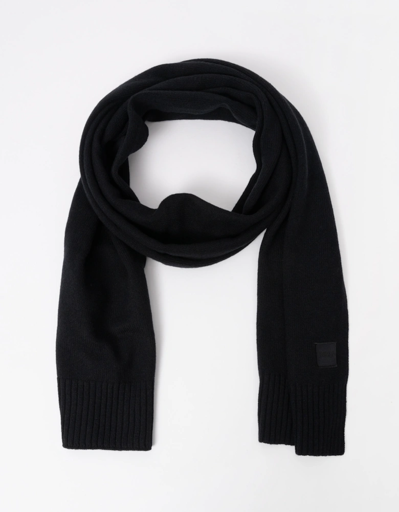 BOSS Orange Akaio R Mens plain-knit scarf with woven logo badge - Black 001
