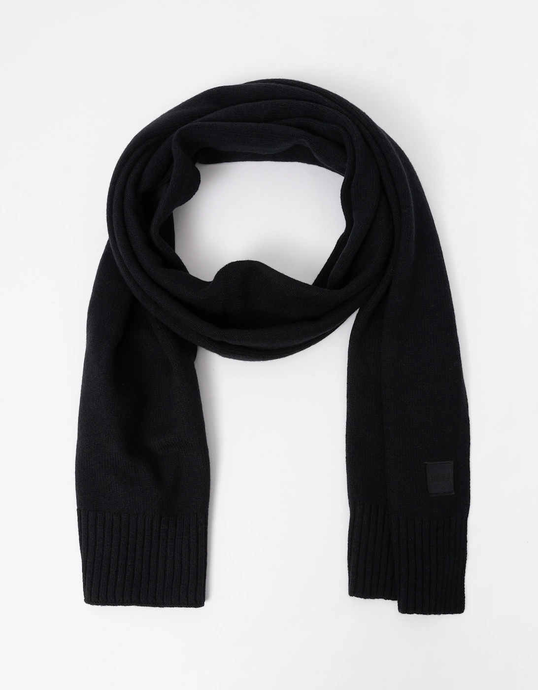 BOSS Orange Akaio R Mens plain-knit scarf with woven logo badge - Black 001