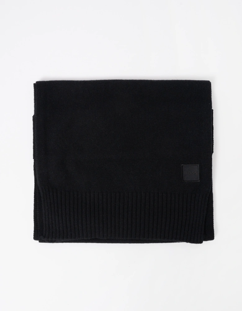 BOSS Orange Akaio R Mens plain-knit scarf with woven logo badge - Black 001
