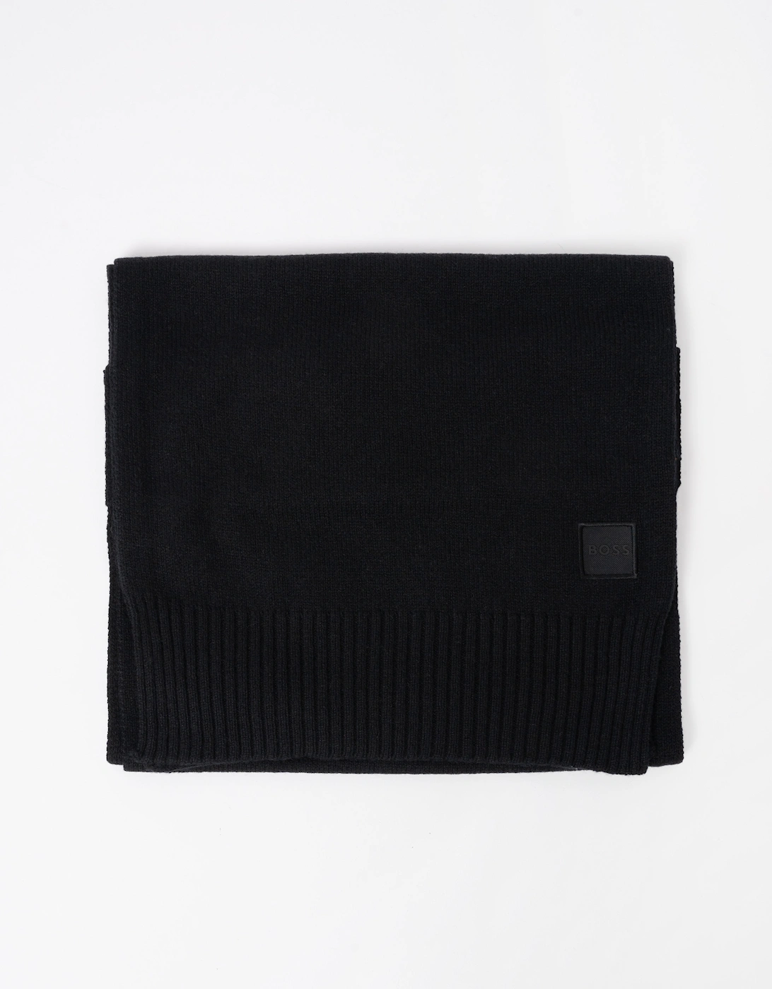 BOSS Orange Akaio R Mens plain-knit scarf with woven logo badge - Black 001