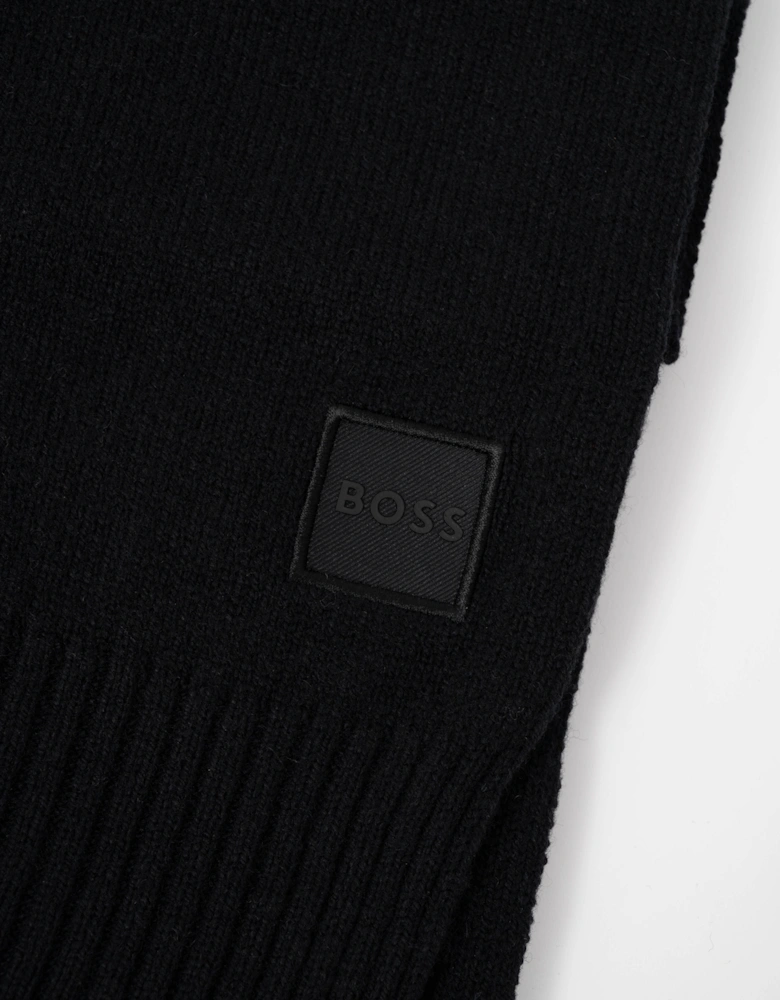 BOSS Orange Akaio R Mens plain-knit scarf with woven logo badge - Black 001