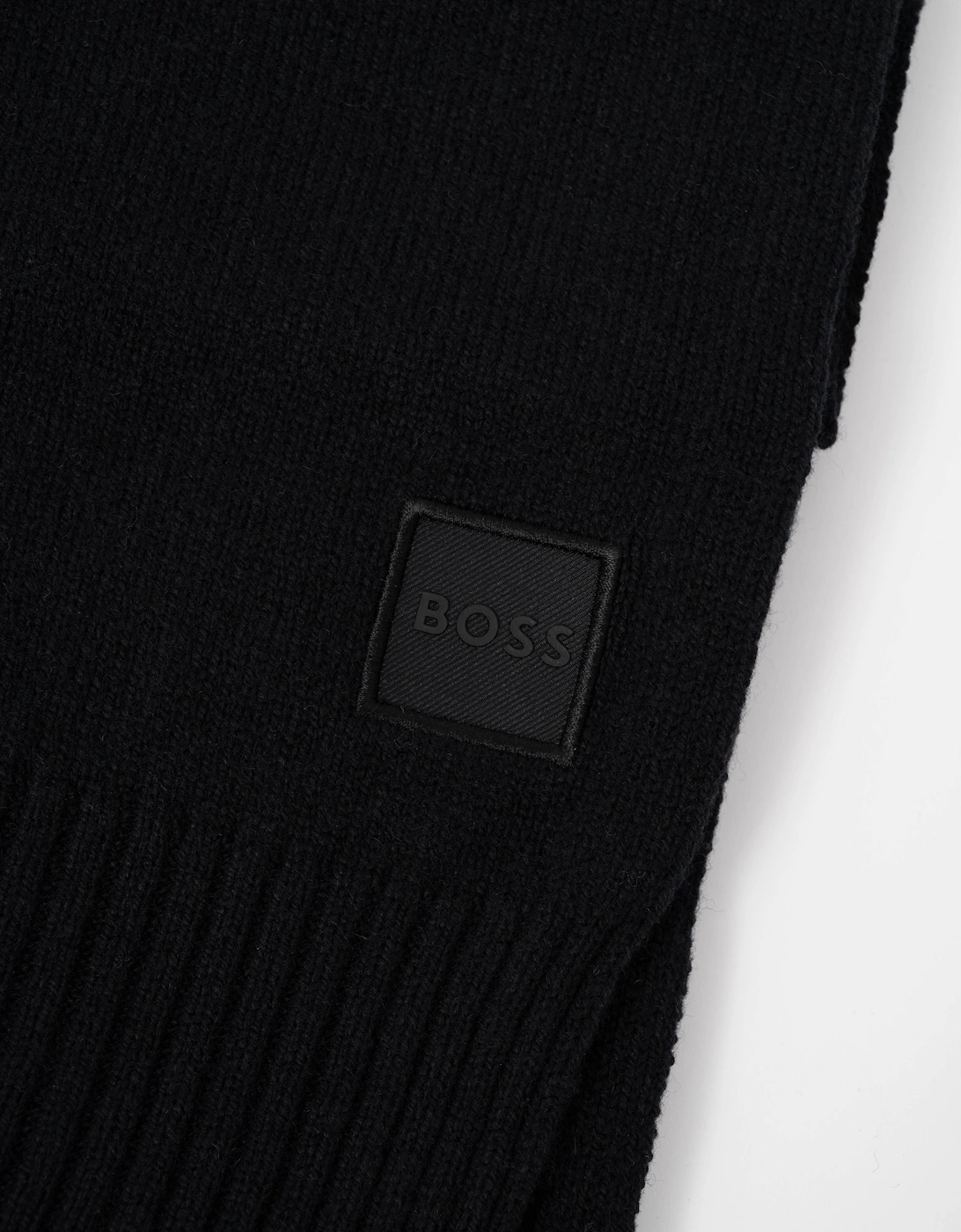 BOSS Orange Akaio R Mens plain-knit scarf with woven logo badge - Black 001