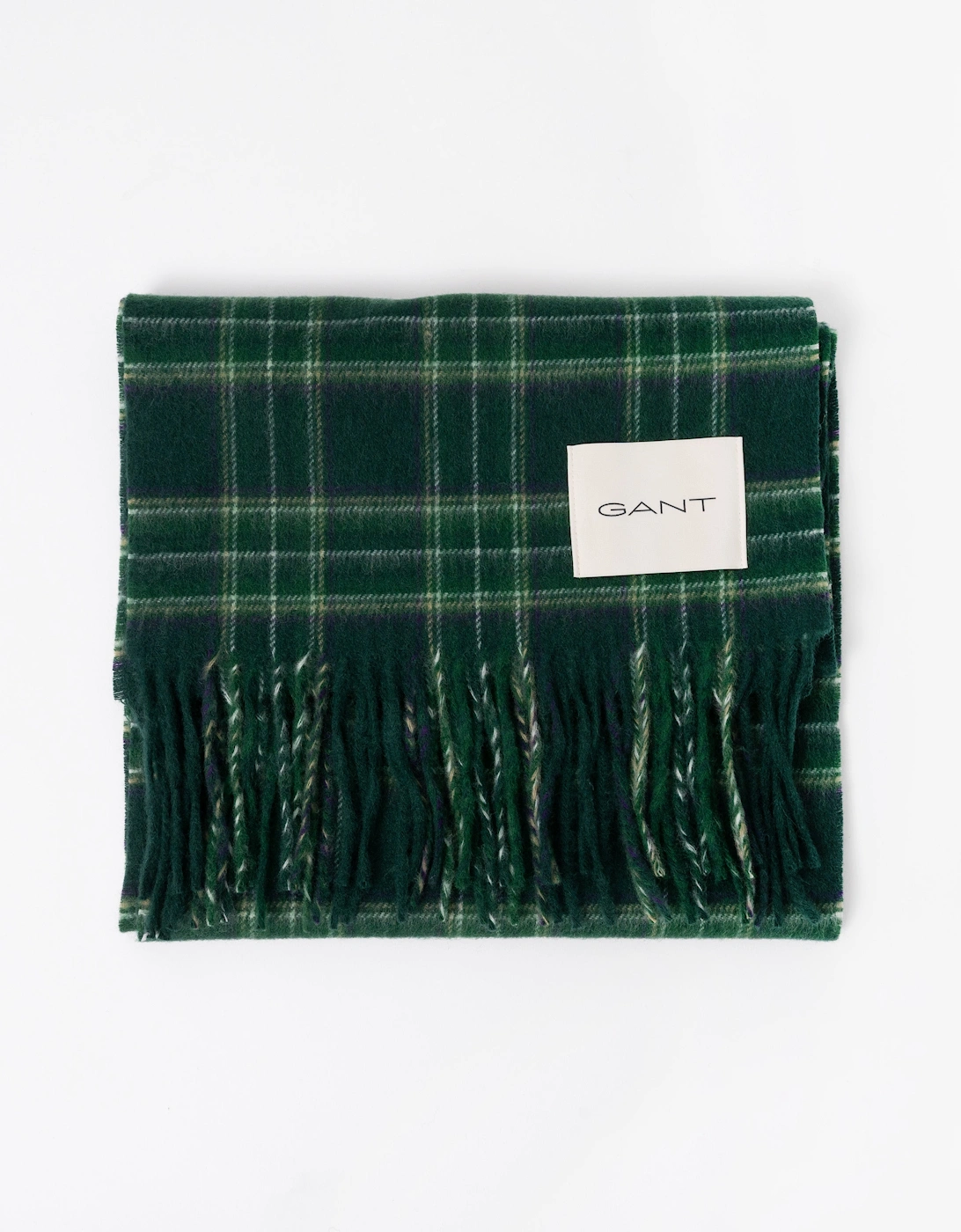 GANT Mens Checked Wool Scarf - 374 Tartan Green