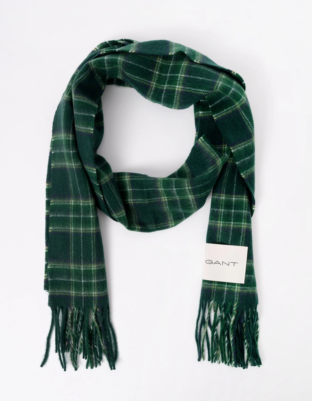 GANT Mens Checked Wool Scarf - 374 Tartan Green