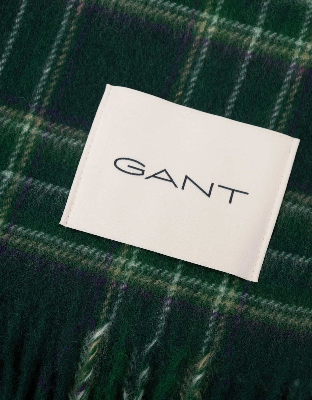 GANT Mens Checked Wool Scarf - 374 Tartan Green