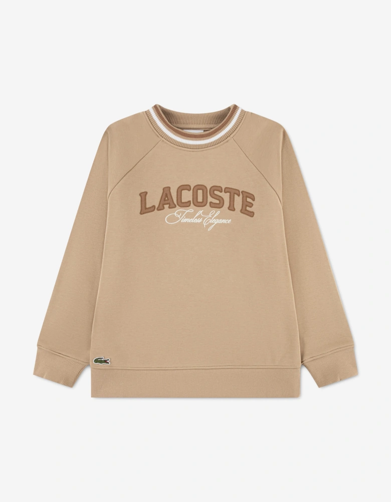 Lacoste Boys Applique Crew Sweatshirt in Beige