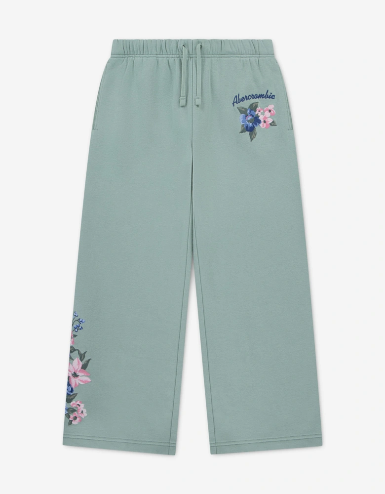 Abercrombie & Fitch Girls Floral LR Baggy Fleece Joggers in Green