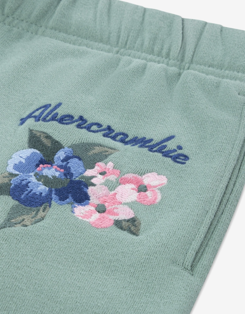 Abercrombie & Fitch Girls Floral LR Baggy Fleece Joggers in Green
