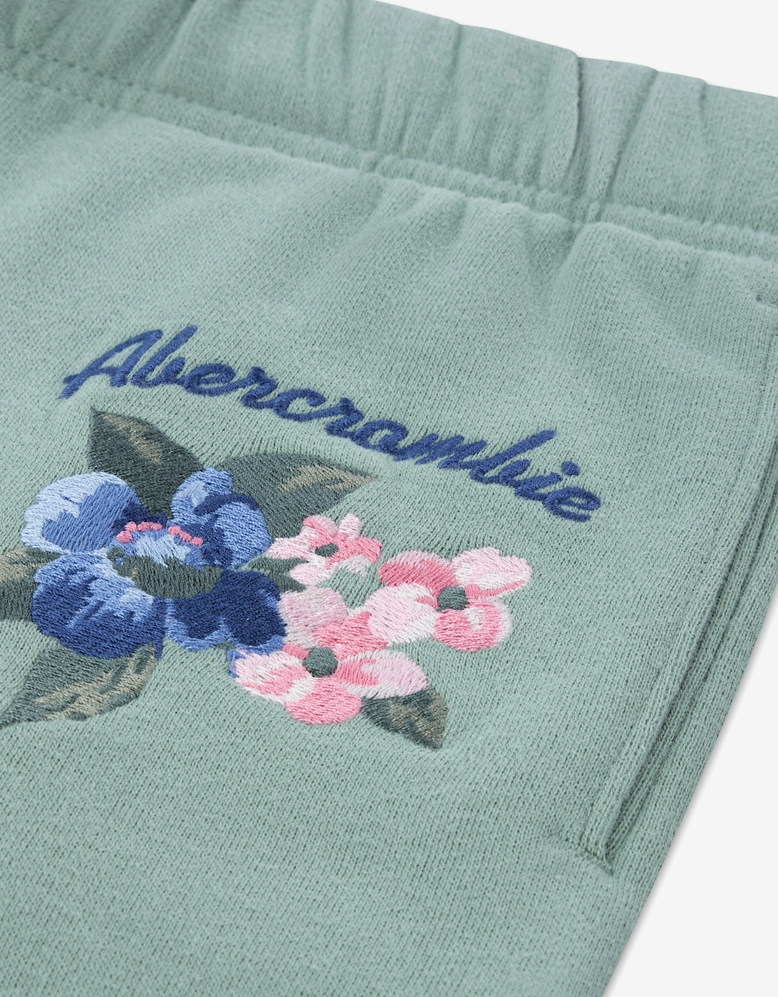 Abercrombie & Fitch Girls Floral LR Baggy Fleece Joggers in Green