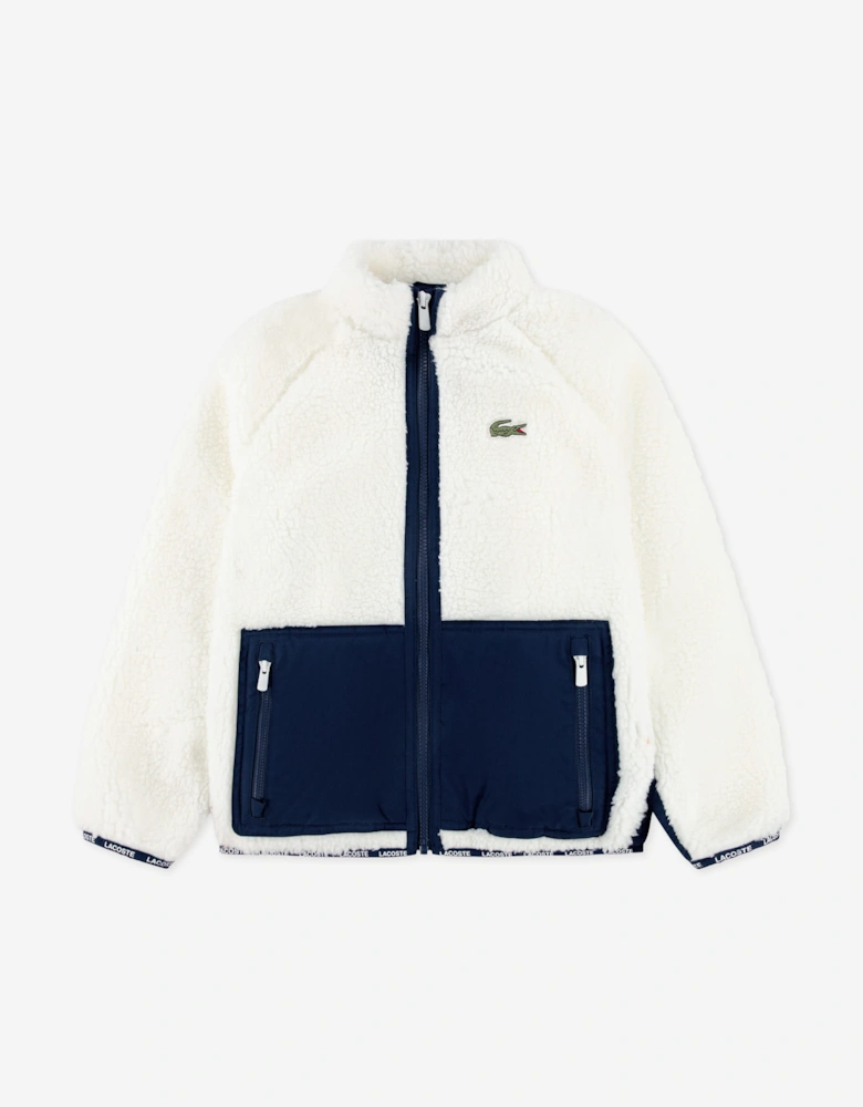 Lacoste Kids Sherpa Jacket in Ivory