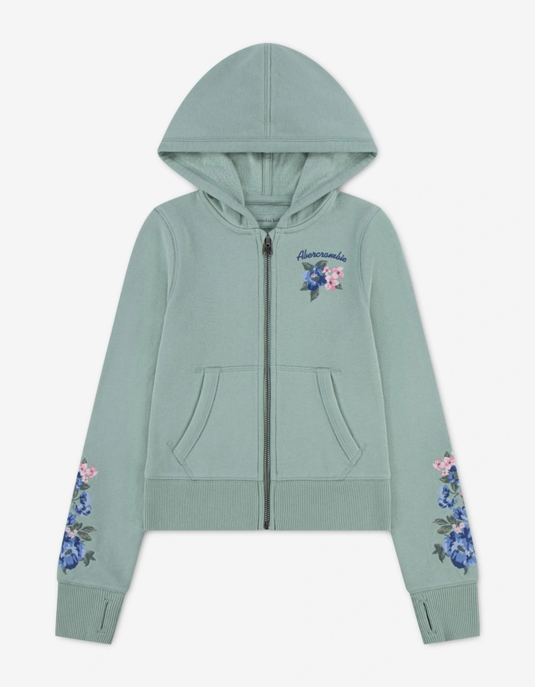 Abercrombie & Fitch Girls Floral Zip Up Top in Green