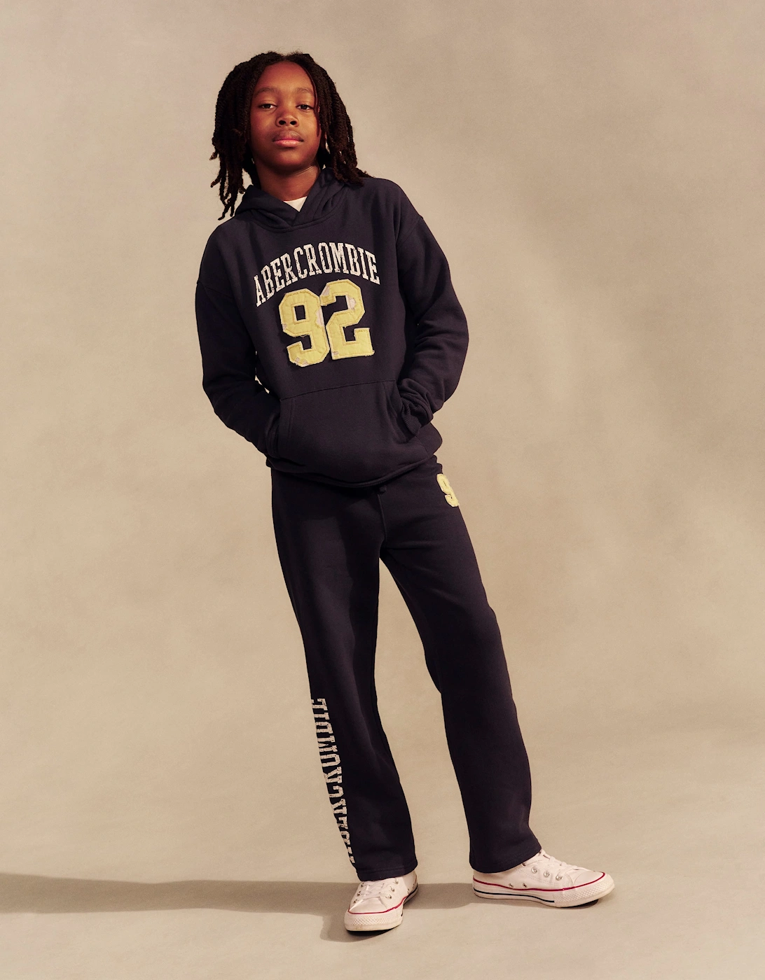 Abercrombie & Fitch Boys Logo Fleece Hoodie in Navy