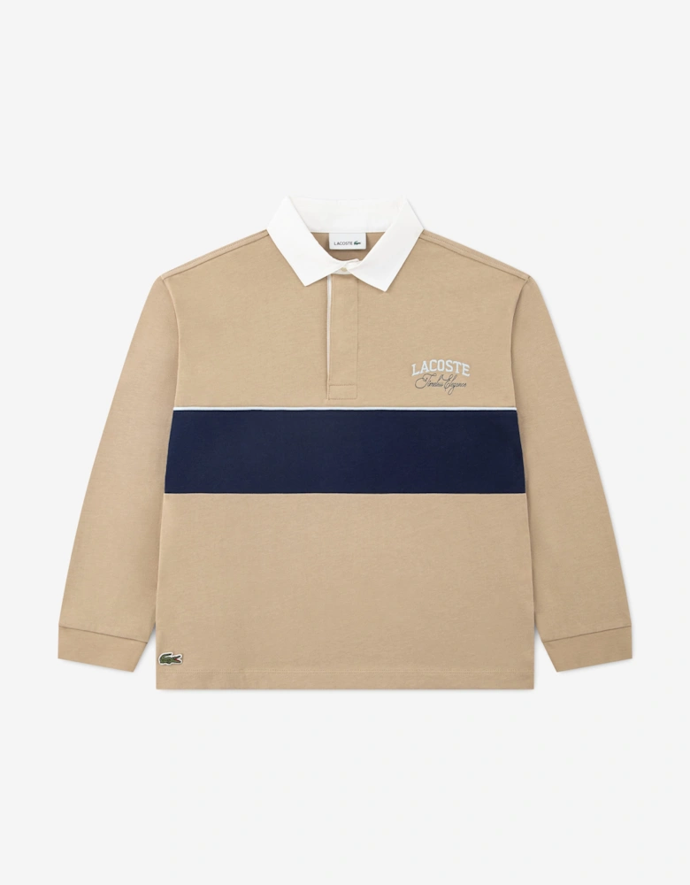 Lacoste Boys Stripe Rugby Polo Shirt in Beige
