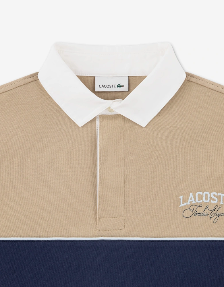 Lacoste Boys Stripe Rugby Polo Shirt in Beige
