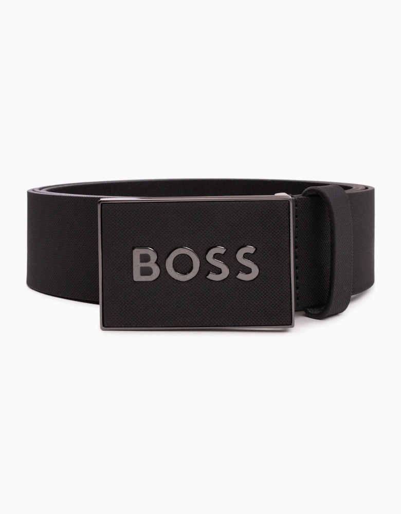Hugo Boss Plaque-Buckle Belt in Italian Leather Black 003