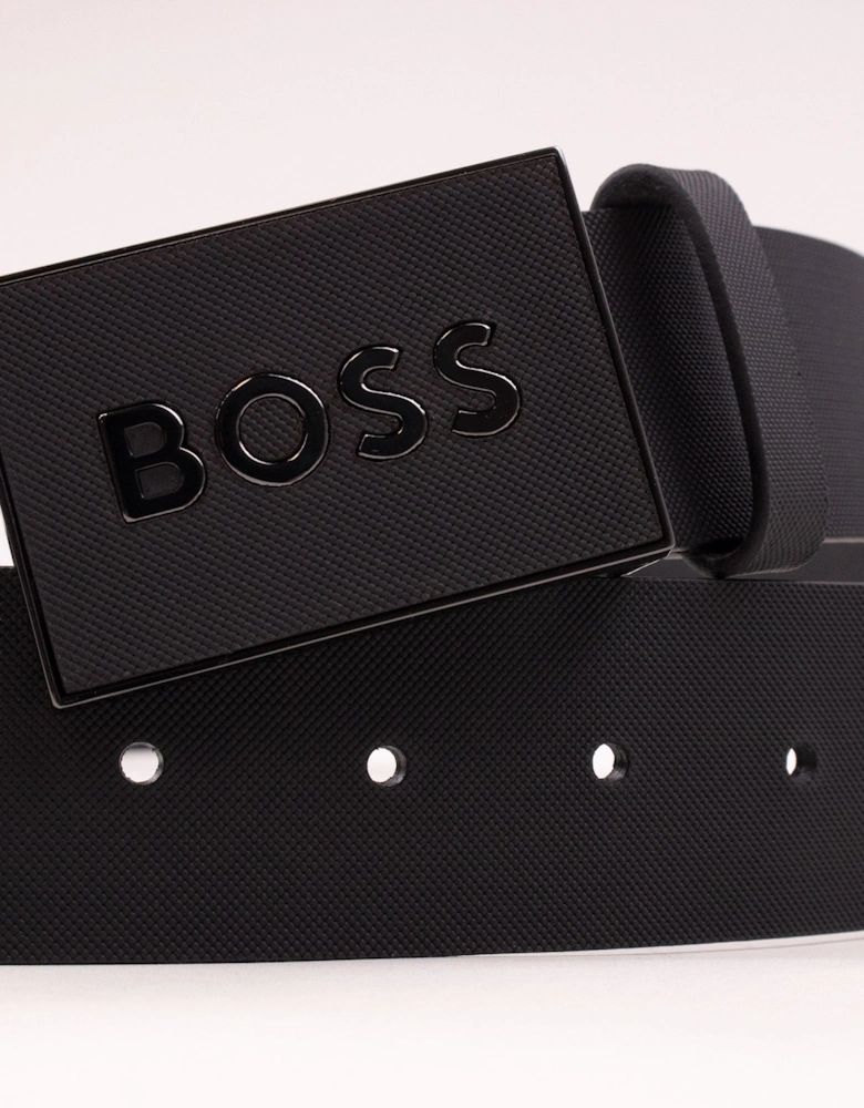 Hugo Boss Plaque-Buckle Belt in Italian Leather Black 003