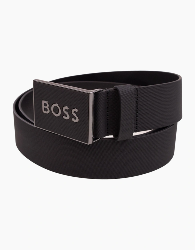 Hugo Boss Plaque-Buckle Belt in Italian Leather Black 003
