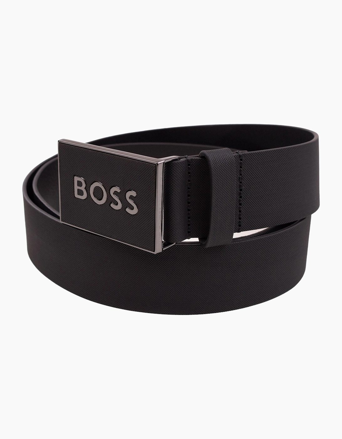 Hugo Boss Plaque-Buckle Belt in Italian Leather Black 003