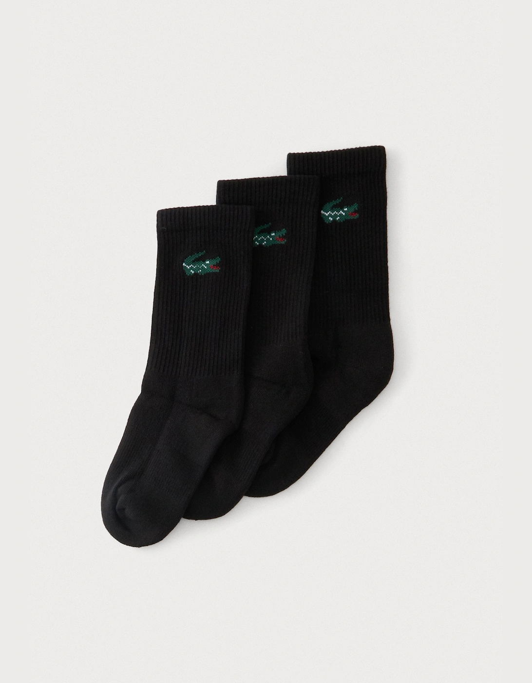 LACOSTE 3 PACK CREW SOCKS IN BLACK B46599