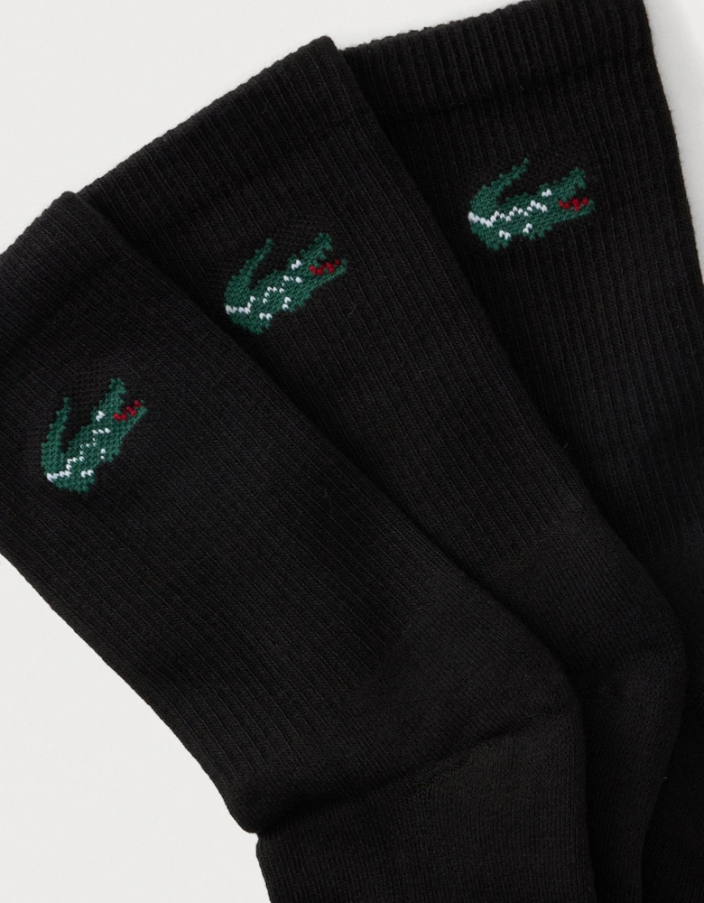 LACOSTE 3 PACK CREW SOCKS IN BLACK B46599