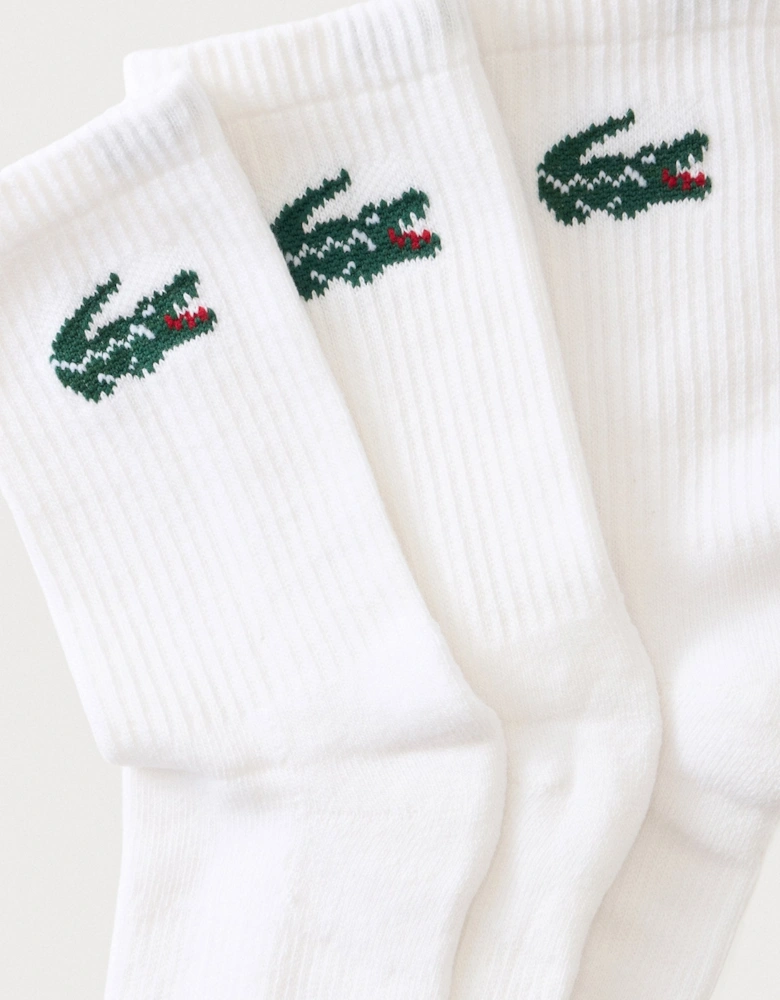 LACOSTE 3 PACK CREW SOCKS IN WHITE B46599