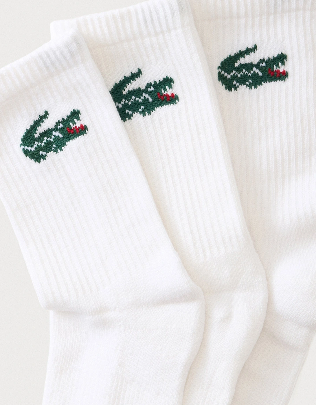 LACOSTE 3 PACK CREW SOCKS IN WHITE B46599