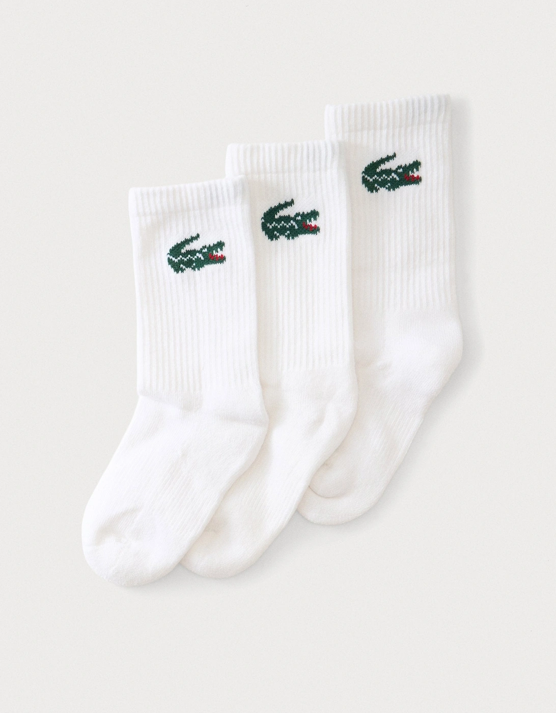 LACOSTE 3 PACK CREW SOCKS IN WHITE B46599