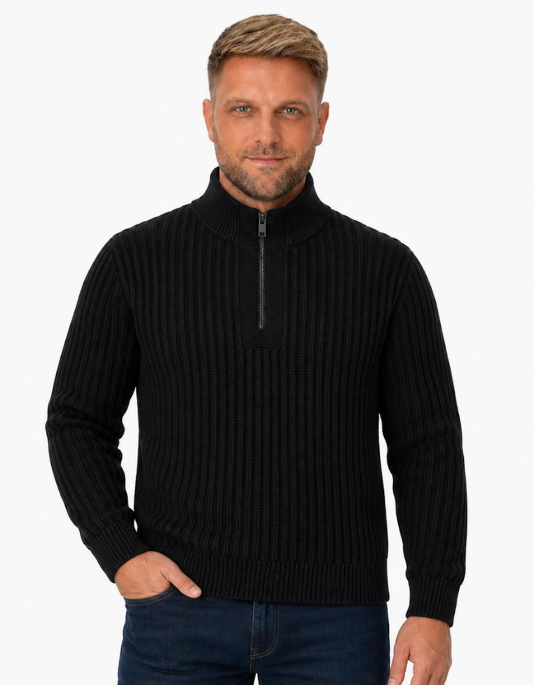 BOSS Kwinter Zip Neck Jumper Dark Navy