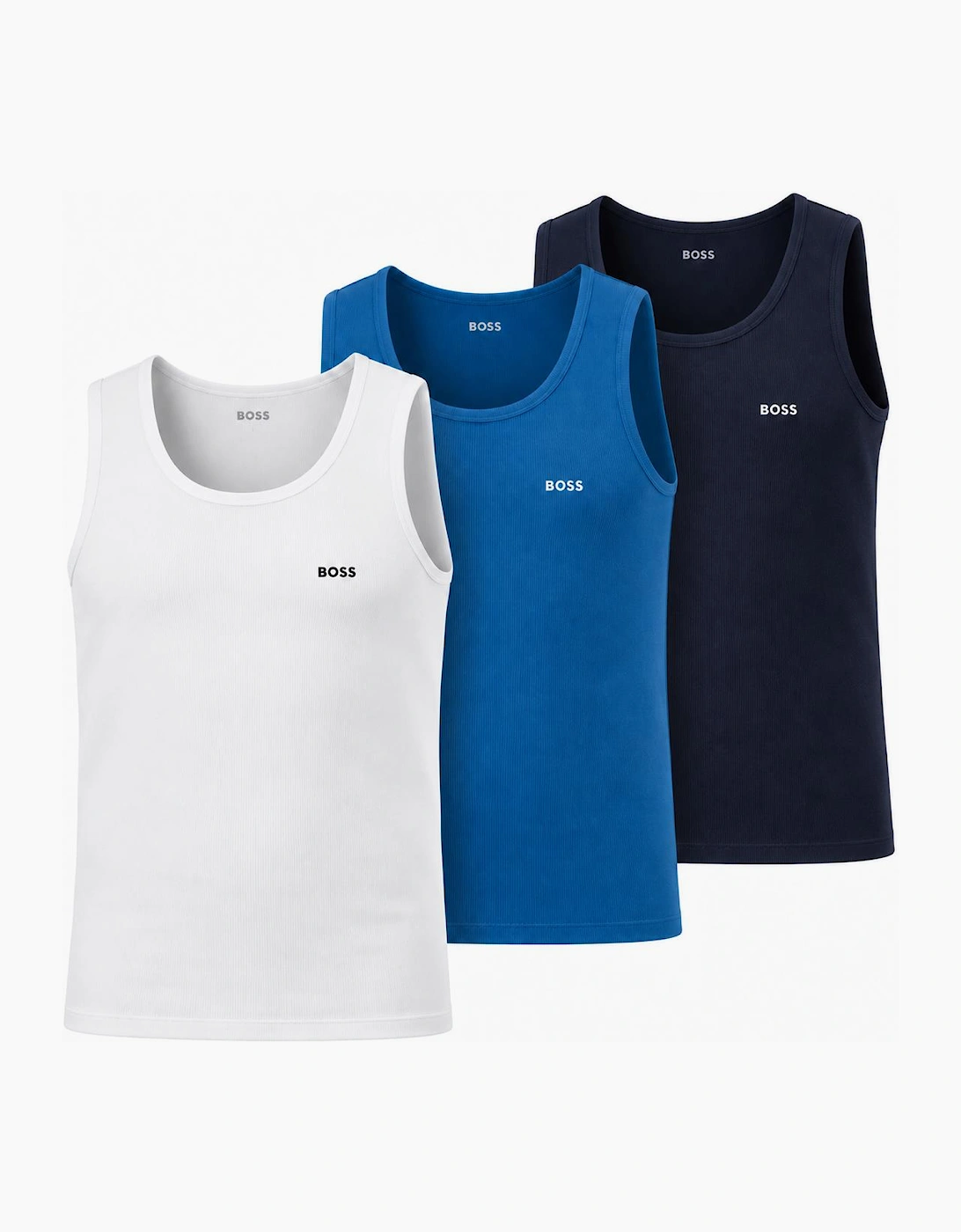 BOSS Lounge 3-Pack Vests Classic Rib Tank Tops Black/Blue/White