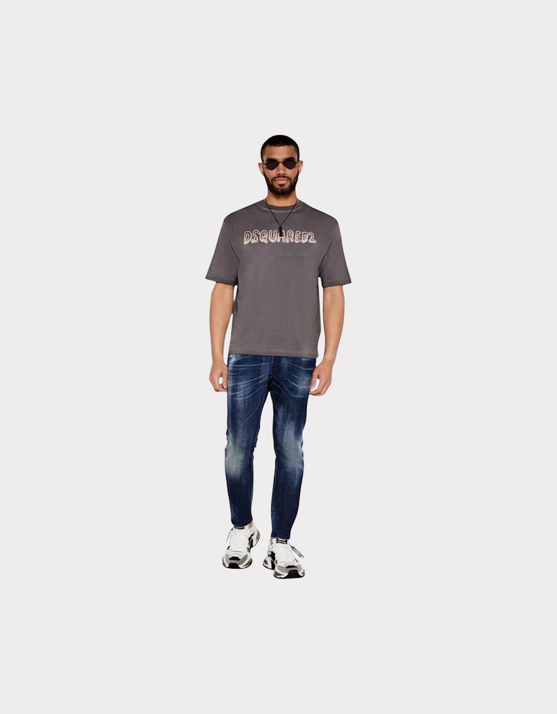 Loose Fit Fade Cartoon Logo Grey T-Shirt