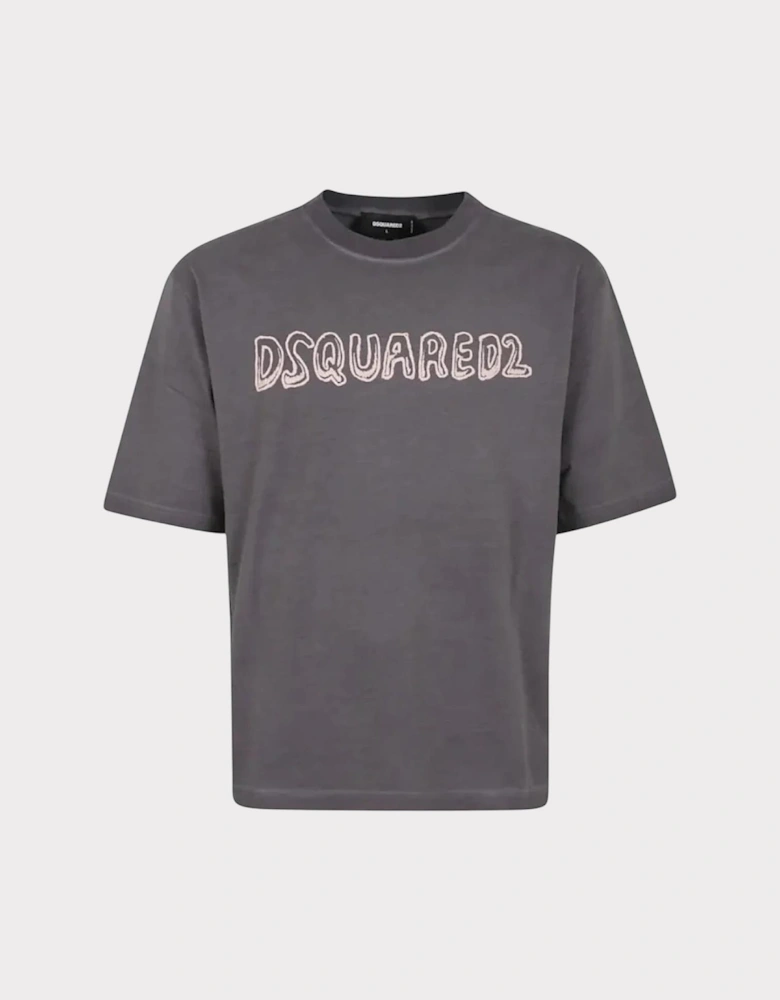 Loose Fit Fade Cartoon Logo Grey T-Shirt