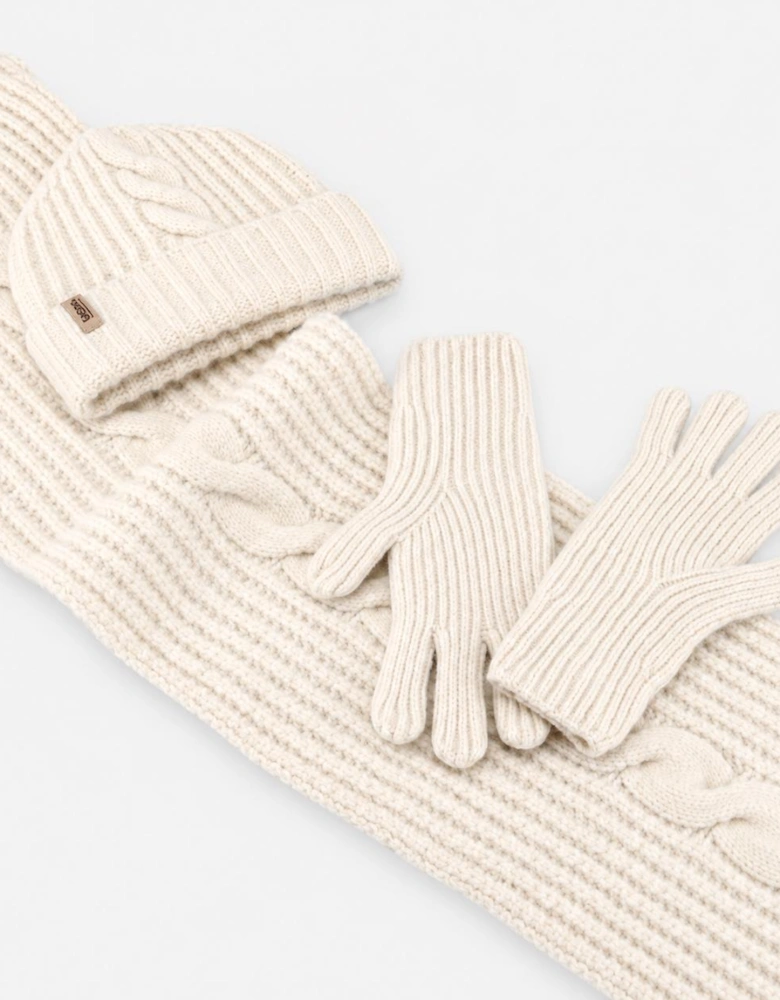 Totes Toasties CHUNKY BRUSHED RIB KNIT HAT SCARF & GLOVE SET Womens Beanie Cream
