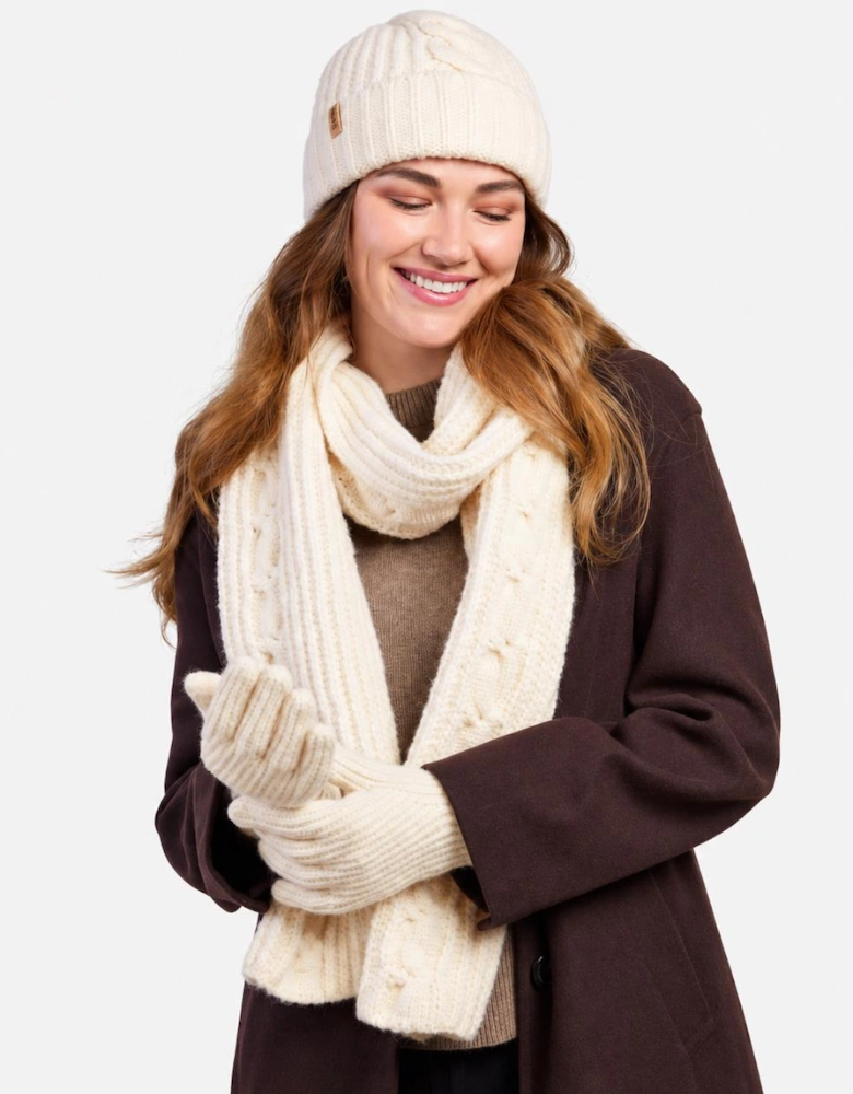 Totes Toasties CHUNKY BRUSHED RIB KNIT HAT SCARF & GLOVE SET Womens Beanie Cream