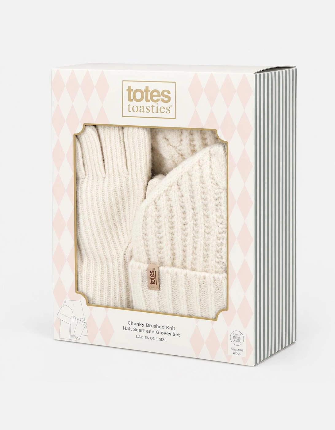 Totes Toasties CHUNKY BRUSHED RIB KNIT HAT SCARF & GLOVE SET Womens Beanie Cream
