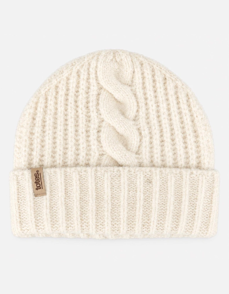 Totes Toasties CHUNKY BRUSHED RIB KNIT HAT SCARF & GLOVE SET Womens Beanie Cream