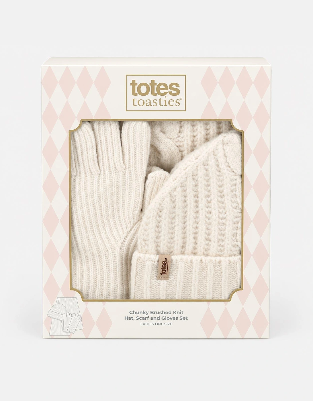 Totes Toasties CHUNKY BRUSHED RIB KNIT HAT SCARF & GLOVE SET Womens Beanie Cream