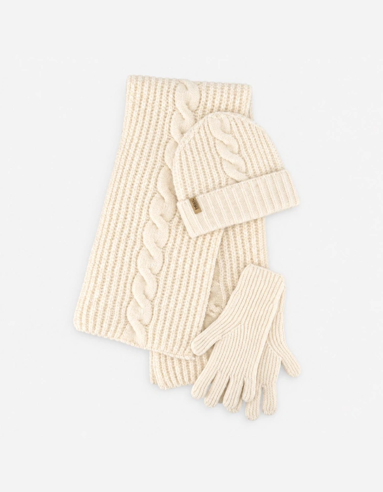 Totes Toasties CHUNKY BRUSHED RIB KNIT HAT SCARF & GLOVE SET Womens Beanie Cream