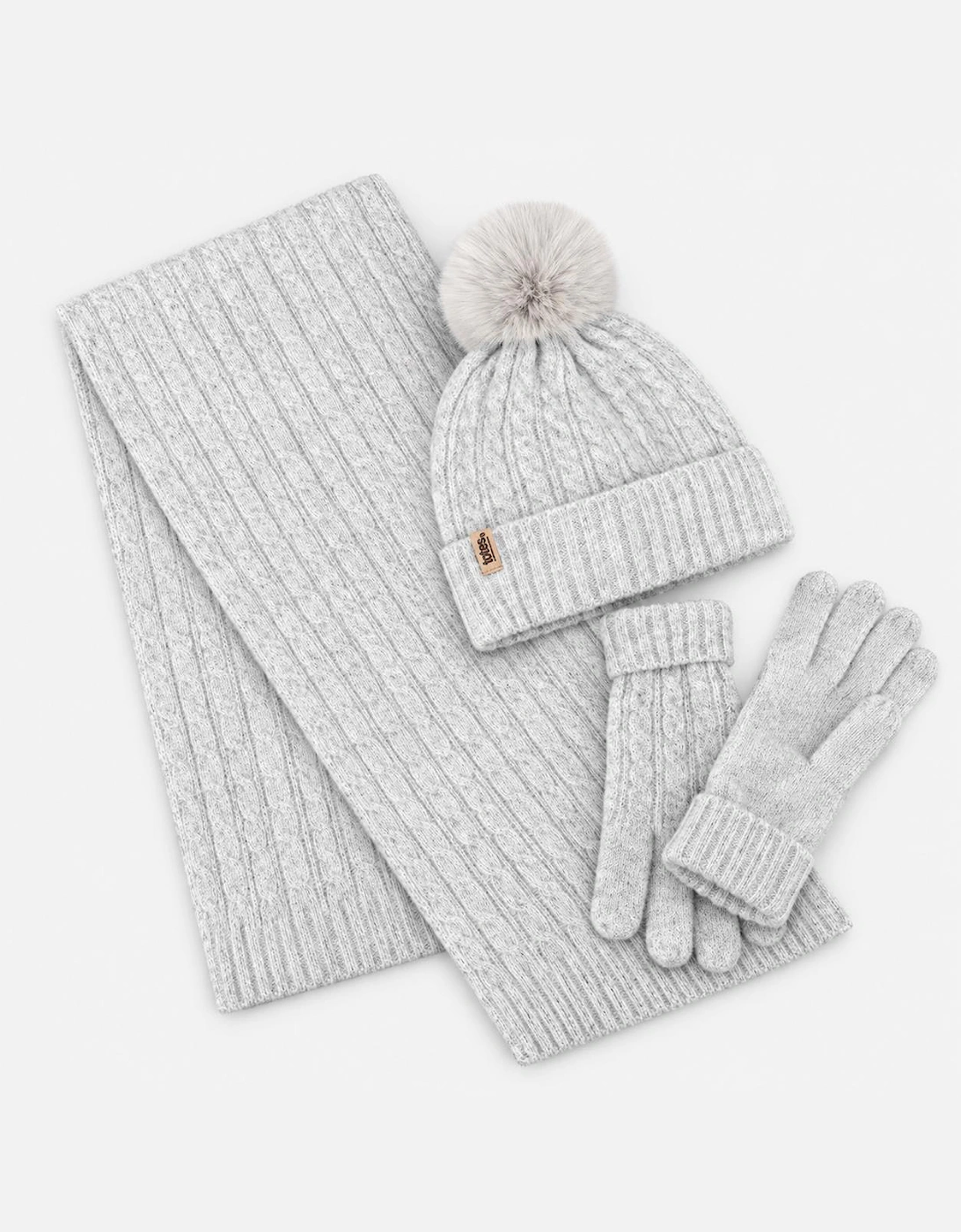 Totes Toasties KNITTED HAT SCARF & GLOVE GIFT SET Womens Beanie Grey