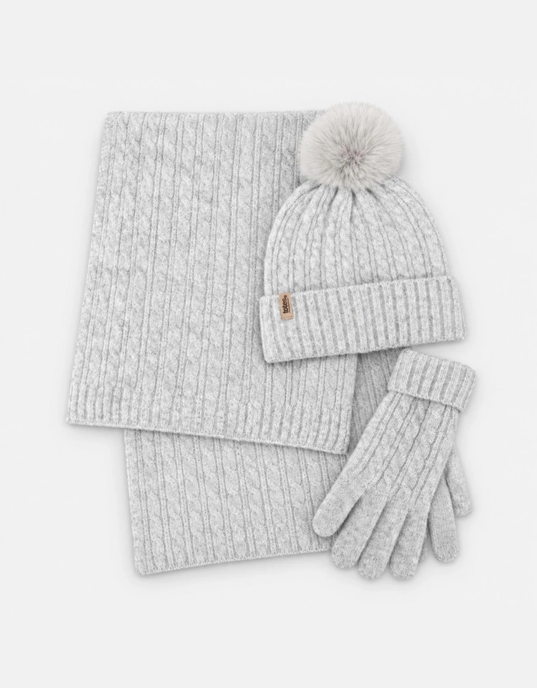 Totes Toasties KNITTED HAT SCARF & GLOVE GIFT SET Womens Beanie Grey