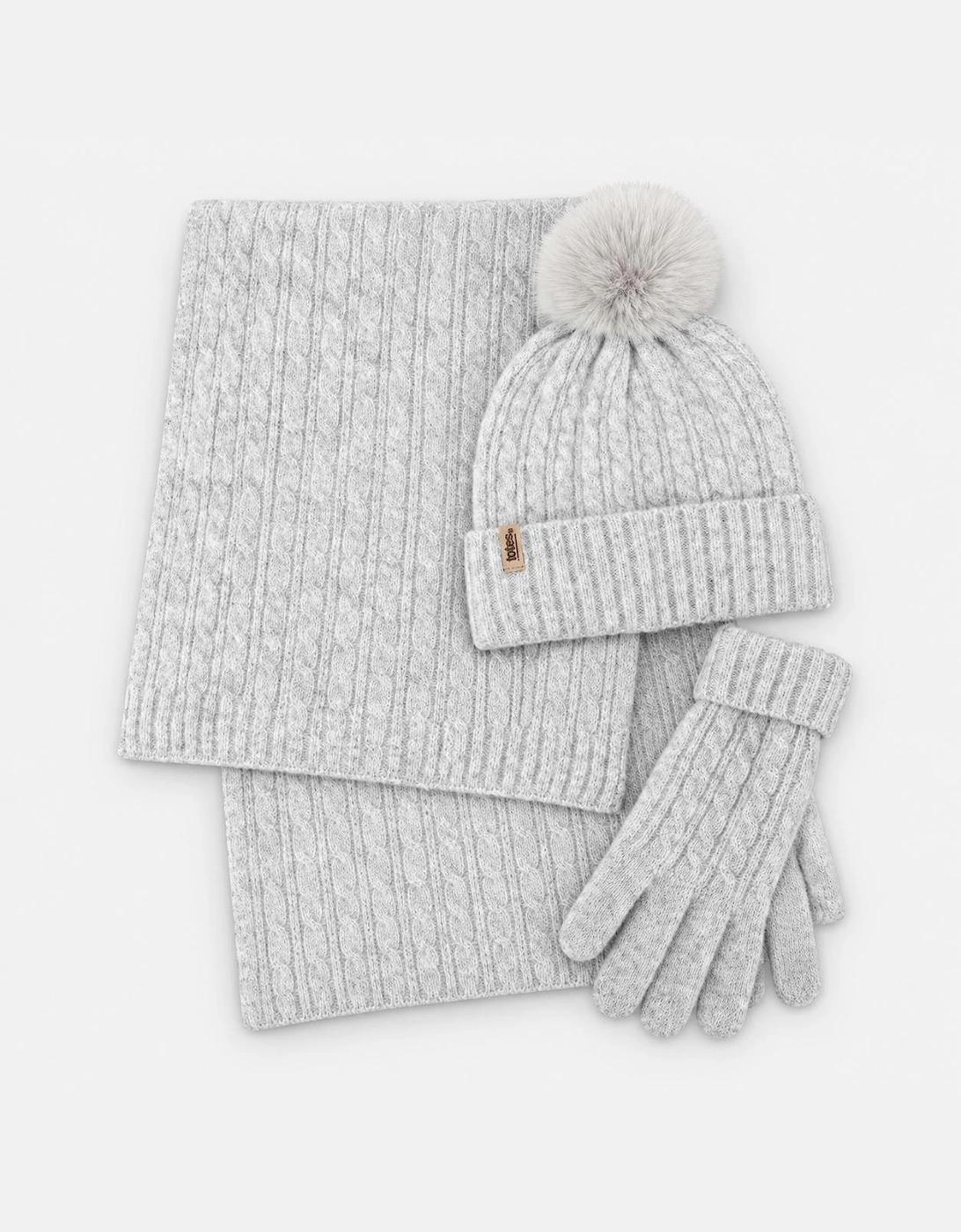 Totes Toasties KNITTED HAT SCARF & GLOVE GIFT SET Womens Beanie Grey