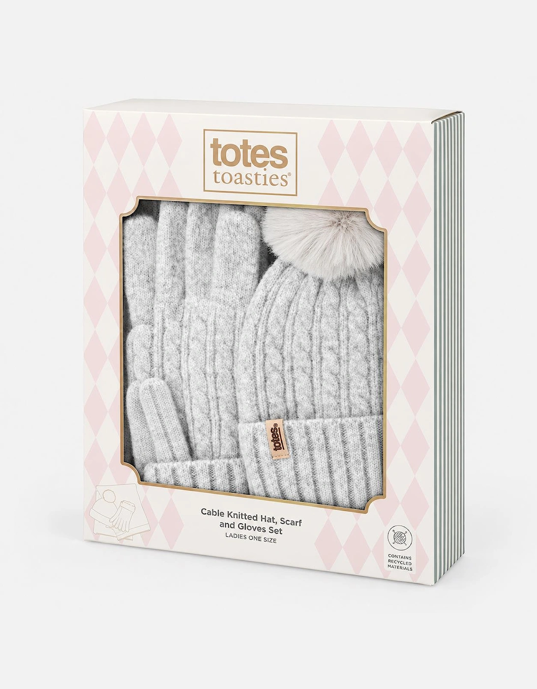 Totes Toasties KNITTED HAT SCARF & GLOVE GIFT SET Womens Beanie Grey