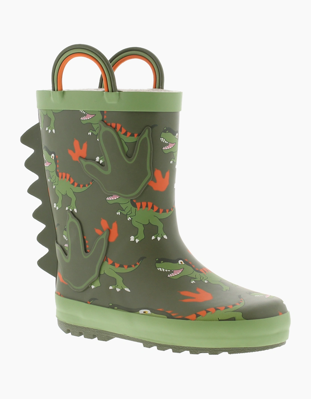 Dinosaur Hunter Younger Childrens Wellies Spike Pull On green UK Size